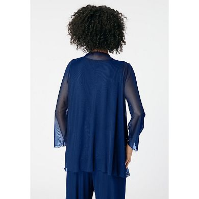 Roaman's Women's Plus Size Mesh Overlay Cardigan And Tank Set.