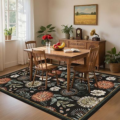 Garvee Modern Abstract Floral Area Rug Machine Washable Non Slip Floor Cover for Living Room Bedroom
