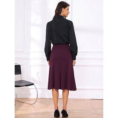 High Waisted Flared Skirts for Women's Solid Color Business Casual Midi Skirt
