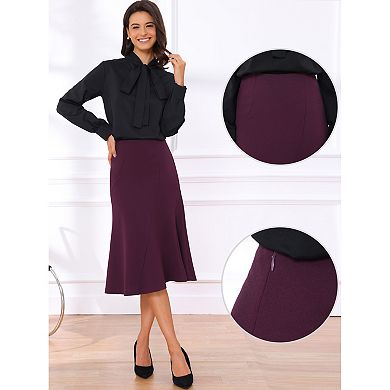 High Waisted Flared Skirts for Women's Solid Color Business Casual Midi Skirt