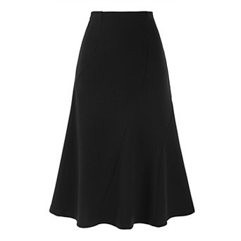 High Waisted Flared Skirts for Women's Solid Color Business Casual Midi Skirt