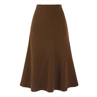 High Waisted Flared Skirts for Women's Solid Color Business Casual Midi Skirt