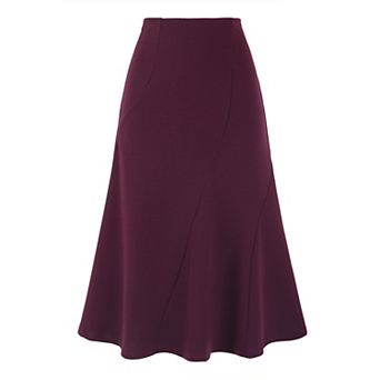 High Waisted Flared Skirts for Women's Solid Color Business Casual Midi Skirt