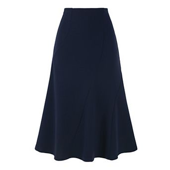High Waisted Flared Skirts for Women's Solid Color Business Casual Midi Skirt