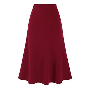 High Waisted Flared Skirts for Women's Solid Color Business Casual Midi Skirt
