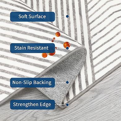 Garvee Machine Washable Modern Striped Area Rug Ultra Thin Non-Slip Rugs for Bedroom Kitchen