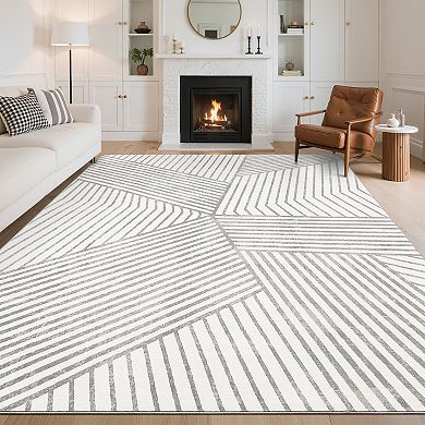 Garvee Machine Washable Modern Striped Area Rug Ultra Thin Non-Slip Rugs for Bedroom Kitchen