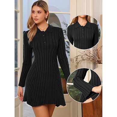 Pleated Sweater Dress for Women's Casual Long Sleeve Knit Shirt Dress