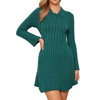 Pleated Sweater Dress for Women's Casual Long Sleeve Knit Shirt Dress