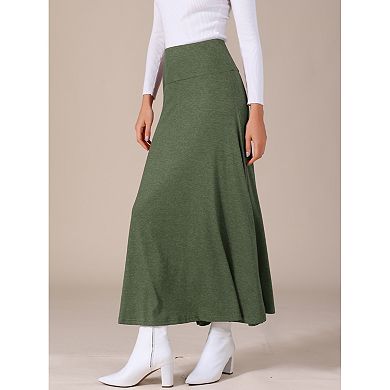Women's Maxi Skirts High Waisted Solid Stretch Lightweight Stylish Flowy Flare Casual Long Skirt