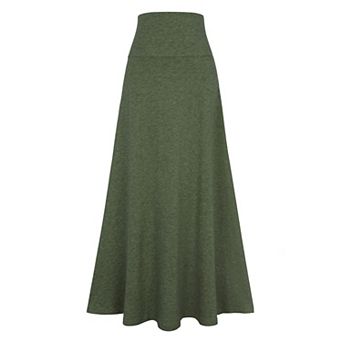 Women's Maxi Skirts High Waisted Solid Stretch Lightweight Stylish Flowy Flare Casual Long Skirt