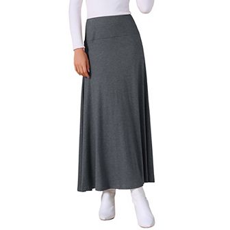 Women's Maxi Skirts High Waisted Solid Stretch Lightweight Stylish Flowy Flare Casual Long Skirt