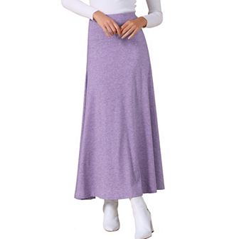 Women's Maxi Skirts High Waisted Solid Stretch Lightweight Stylish Flowy Flare Casual Long Skirt