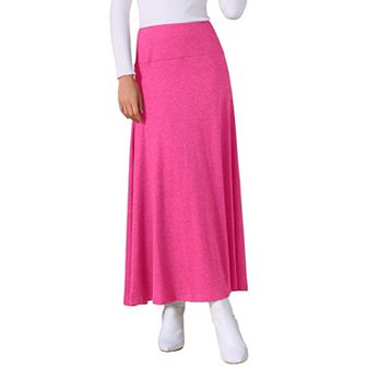 Women's Maxi Skirts High Waisted Solid Stretch Lightweight Stylish Flowy Flare Casual Long Skirt