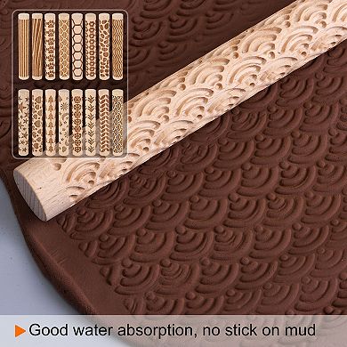Wood Clay Roller 4" Rolling Pins Wood Rollers Pottery Tools Wood Grain Texture Rollers for Baking