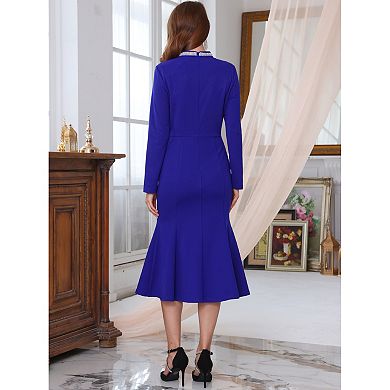 Women's Evening Fishtail Dress Long Sleeve Sequin Trim Bodycon Formal Cocktail Midi Dresses
