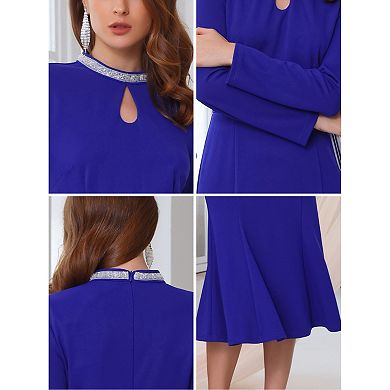 Women's Evening Fishtail Dress Long Sleeve Sequin Trim Bodycon Formal Cocktail Midi Dresses