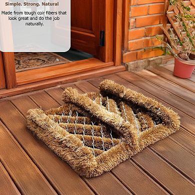Gardenised Heavy-Duty Boot Scraper Brush Natural Coir Bristles on Durable Wire Frame for Outdoor