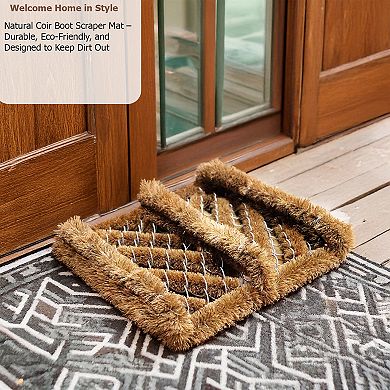 Gardenised Heavy-Duty Boot Scraper Brush Natural Coir Bristles on Durable Wire Frame for Outdoor