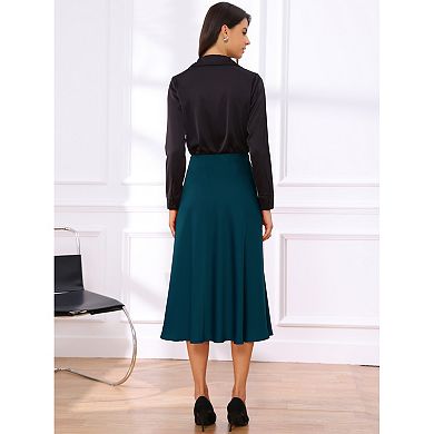 Satin Midi Skirt for Women's High Waist A-Line Elasticized Waistband Flared Dressy Casual Skirts