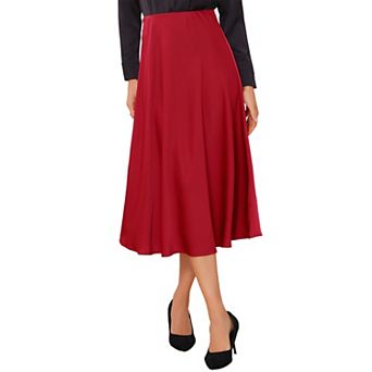 Satin Midi Skirt for Women's High Waist A-Line Elasticized Waistband Flared Dressy Casual Skirts