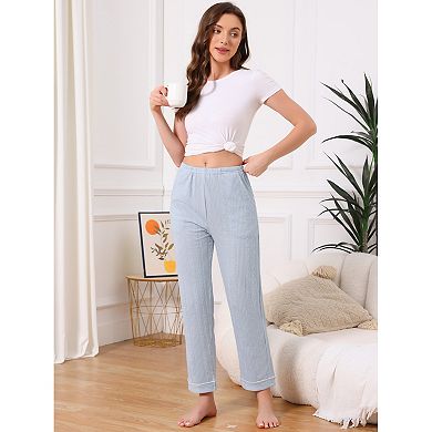 Women's Pajama Pants Cotton Knit Ribbed Elastic Waist Straight Leg with Pockets Loungewear Casual