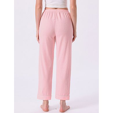 Women's Pajama Pants Cotton Knit Ribbed Elastic Waist Straight Leg with Pockets Loungewear Casual