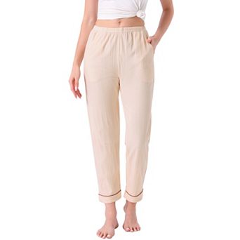 Women's Pajama Pants Cotton Knit Ribbed Elastic Waist Straight Leg with Pockets Loungewear Casual