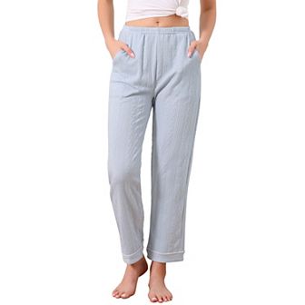Women's Pajama Pants Cotton Knit Ribbed Elastic Waist Straight Leg with Pockets Loungewear Casual