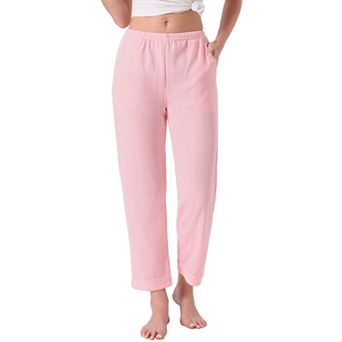 Women's Pajama Pants Cotton Knit Ribbed Elastic Waist Straight Leg with Pockets Loungewear Casual