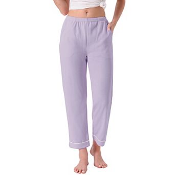 Women's Pajama Pants Cotton Knit Ribbed Elastic Waist Straight Leg with Pockets Loungewear Casual
