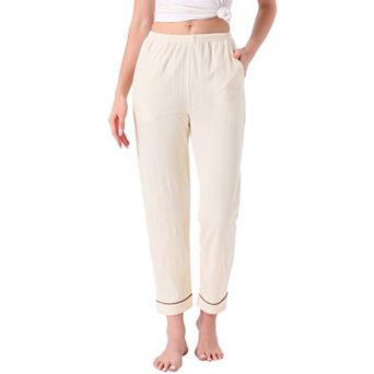 Women's Pajama Pants Cotton Knit Ribbed Elastic Waist Straight Leg with Pockets Loungewear Casual