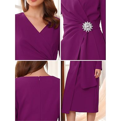 Women's Cocktail Dress Wrap Ruched V Neck Long Sleeve Elegant Formal Sheath Dresses