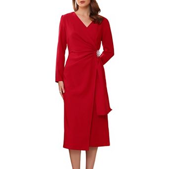 Women's Cocktail Dress Wrap Ruched V Neck Long Sleeve Elegant Formal Sheath Dresses