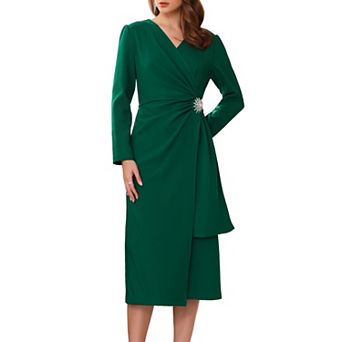 Women's Cocktail Dress Wrap Ruched V Neck Long Sleeve Elegant Formal Sheath Dresses