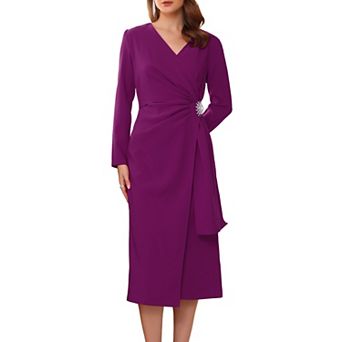 Women's Cocktail Dress Wrap Ruched V Neck Long Sleeve Elegant Formal Sheath Dresses