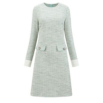 Women's Tweed Dress Formal Work Long Sleeve Sheath Dresses