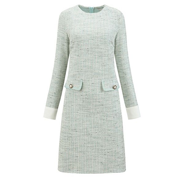 Women's Tweed Dress Formal Work Long Sleeve Sheath Dresses