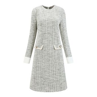Women's Tweed Dress Formal Work Long Sleeve Sheath Dresses
