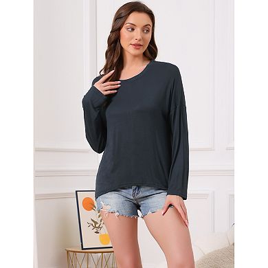 Women's Loungewear Long Sleeve Oversized Drop Shoulder High Low Hem Round Neck Tops Sleepwear