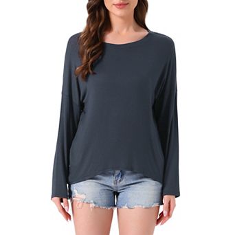 Women's Loungewear Long Sleeve Oversized Drop Shoulder High Low Hem Round Neck Tops Sleepwear