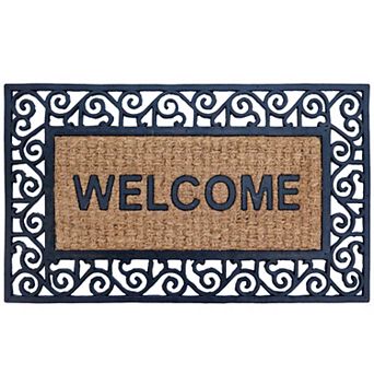 Gardenised Natural Coir and Non-Slip Rubber Doormat with Embossed Welcome Design Coconut Fiber