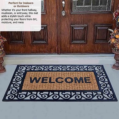 Gardenised Natural Coir and Non-Slip Rubber Doormat with Embossed Welcome Design Coconut Fiber