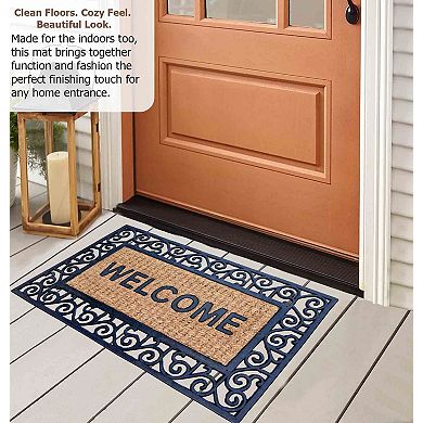 Gardenised Natural Coir and Non-Slip Rubber Doormat with Embossed Welcome Design Coconut Fiber