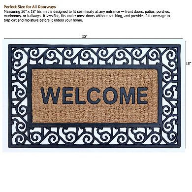 Gardenised Natural Coir and Non-Slip Rubber Doormat with Embossed Welcome Design Coconut Fiber