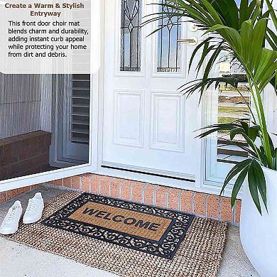 Gardenised Natural Coir and Non-Slip Rubber Doormat with Embossed Welcome Design Coconut Fiber