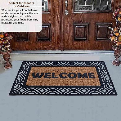 Gardenised Natural Coir and Non-Slip Rubber Doormat with Embossed Welcome Design Coconut Fiber