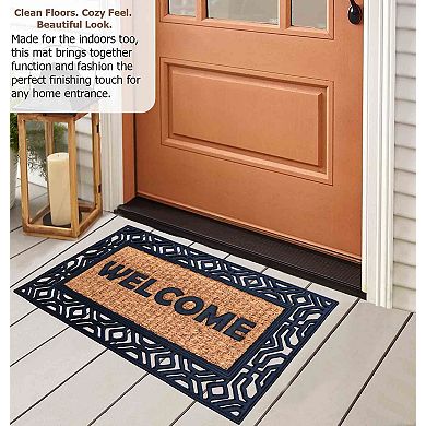Gardenised Natural Coir and Non-Slip Rubber Doormat with Embossed Welcome Design Coconut Fiber