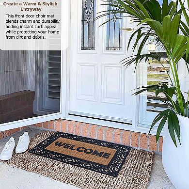 Gardenised Natural Coir and Non-Slip Rubber Doormat with Embossed Welcome Design Coconut Fiber