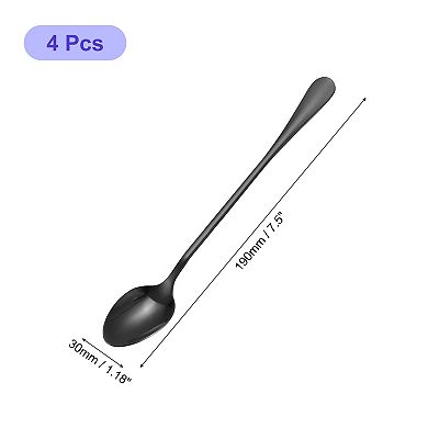 Set of 4 Long Handle Spoon, 7.5-Inch Stainless Steel Ice Cream Spoon Cocktail Stirring Spoons